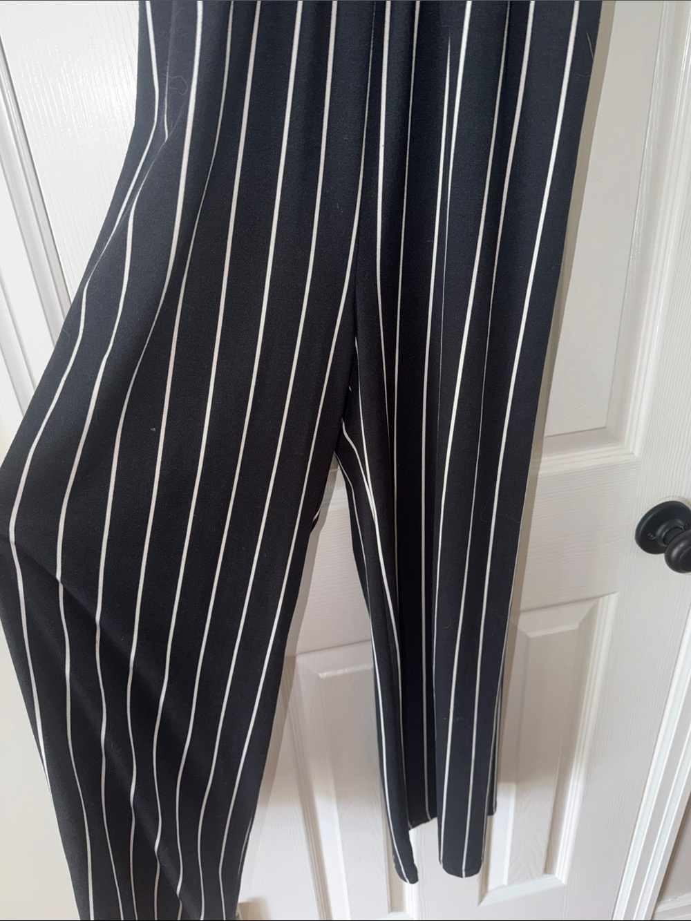 Black Vertical Stripe Spaghetti Strap Jumpsuit - Picture 3 of 6